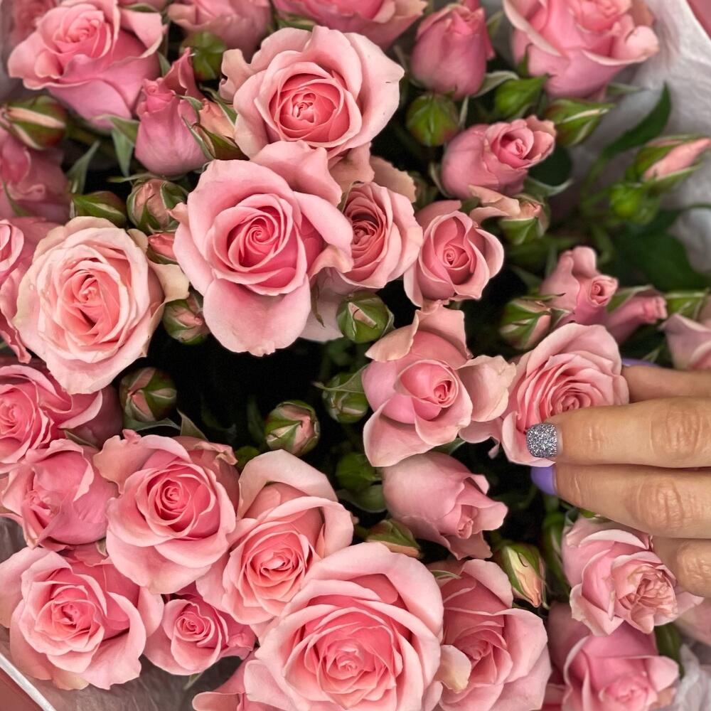 Букет из 9 розовых кустовых роз – нежность в каждом лепестке Тихвин Ленинградская область