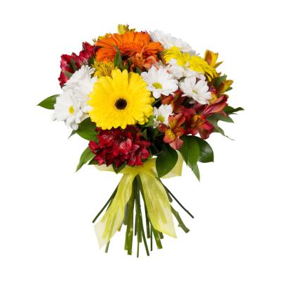 Букет «Красочный фонтан» — яркая симфония из альстромерий, гербер и хризантем Тихвин Ленинградская область