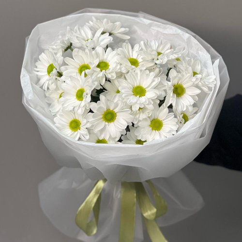 Букет «Ромашковый» – нежные белые хризантемы в деревенском стиле Тихвин Ленинградская область