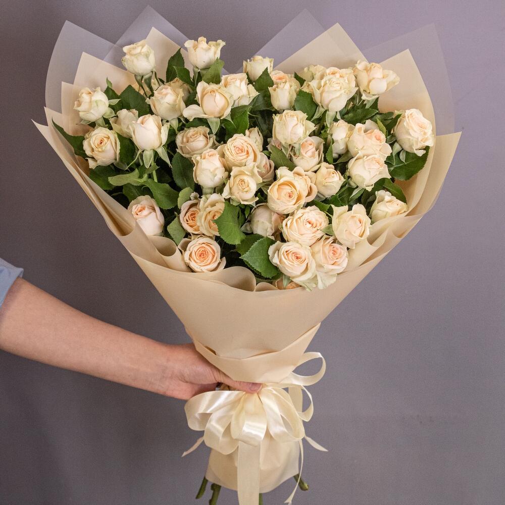 Букет «Персик» – пышные кустовые розы нежно-персикового оттенка Тихвин Ленинградская область