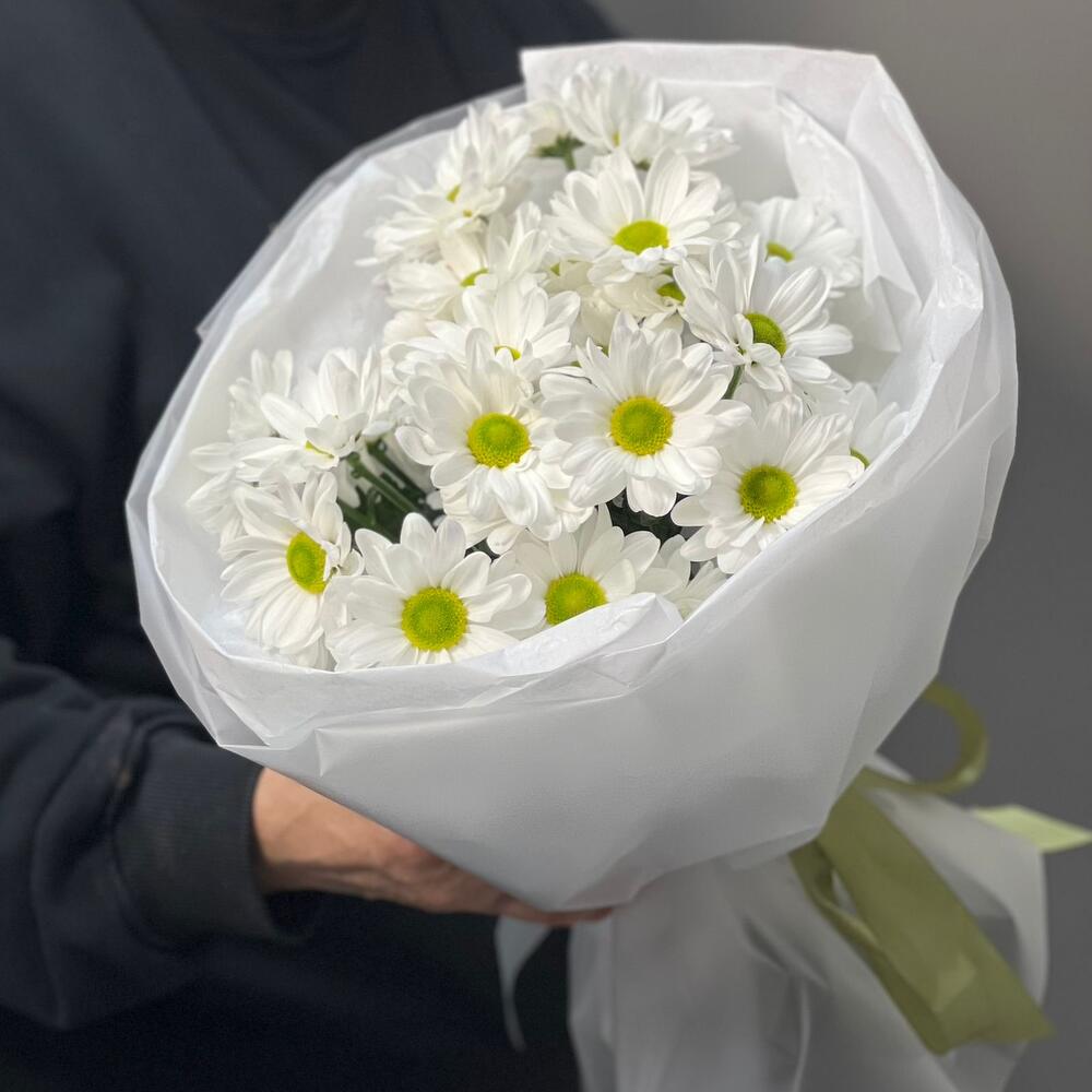 Букет «Ромашковый» – нежные белые хризантемы в деревенском стиле Тихвин Ленинградская область