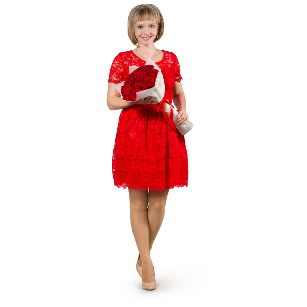 Букет из 21 красной розы в фетре