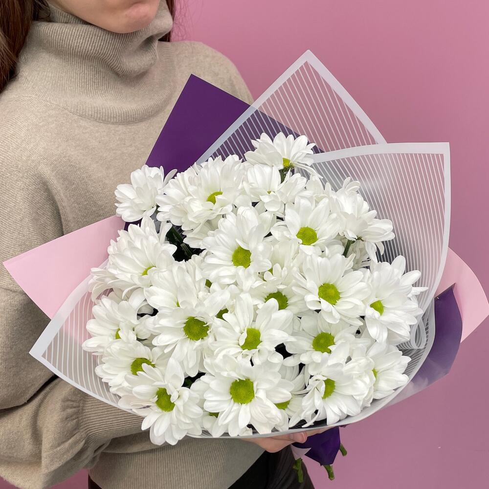 Букет «Весеннее настроение» – свежесть белых хризантем Тихвин Ленинградская область