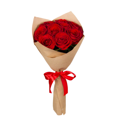 Букет из 9 красных роз в крафт-бумаге