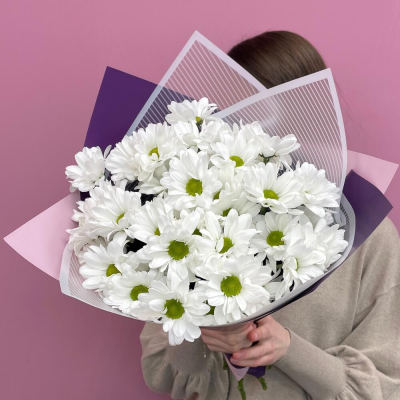 Букет «Весеннее настроение» – свежесть белых хризантем Тихвин Ленинградская область