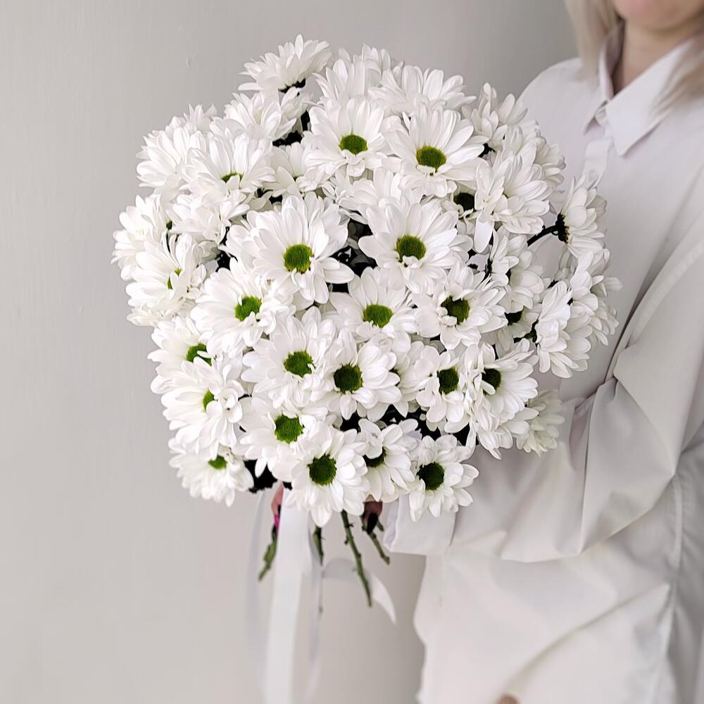 Букет «Ромашка» – 9 белоснежных хризантем в деревенском стиле Тихвин Ленинградская область