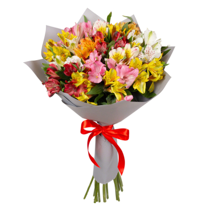 Букет «Рассвет» из разноцветных альстромерий Тихвин Ленинградская область