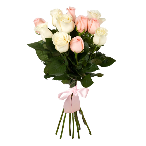 Букет из розовых и белых роз Тихвин Ленинградская область