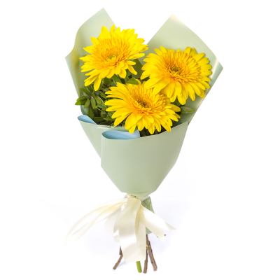 Яркий букет из 3 жёлтых гербер – частичка солнечного света Тихвин Ленинградская область