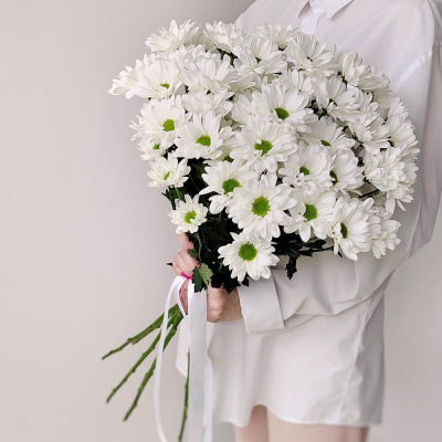 Букет «Ромашка» – 9 белоснежных хризантем в деревенском стиле Тихвин Ленинградская область