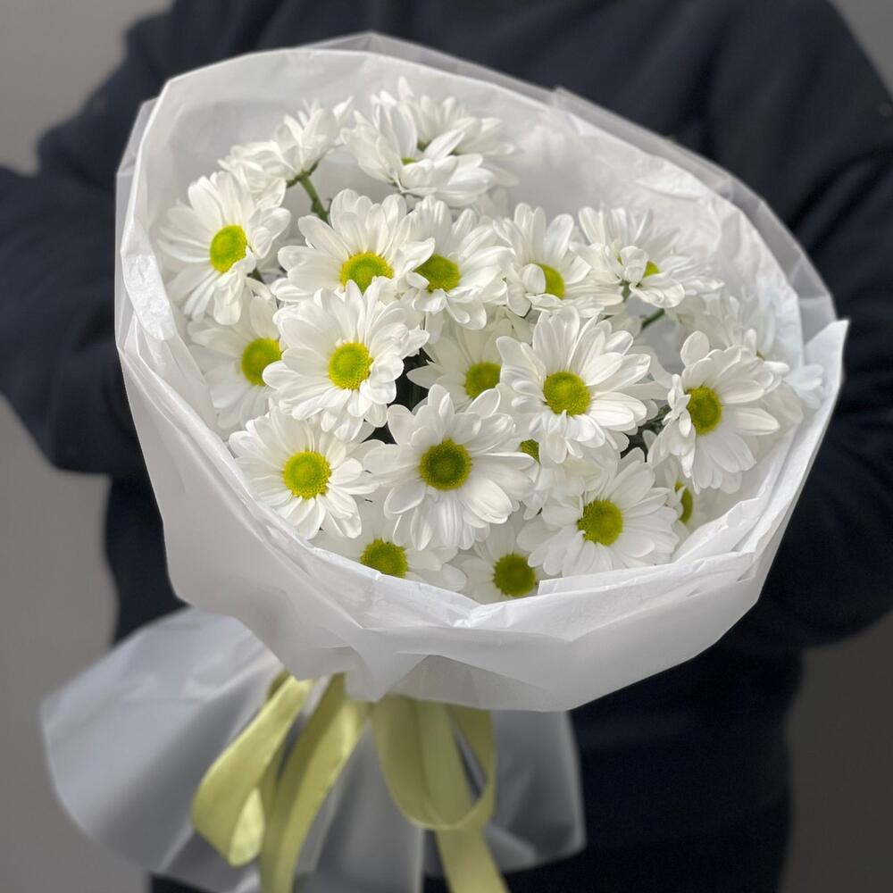 Букет «Ромашковый» – нежные белые хризантемы в деревенском стиле Тихвин Ленинградская область